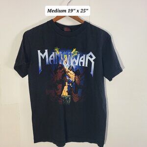 Vintage 90s Manowar Black 2-Sided Medium T-Shirt Power Metal
